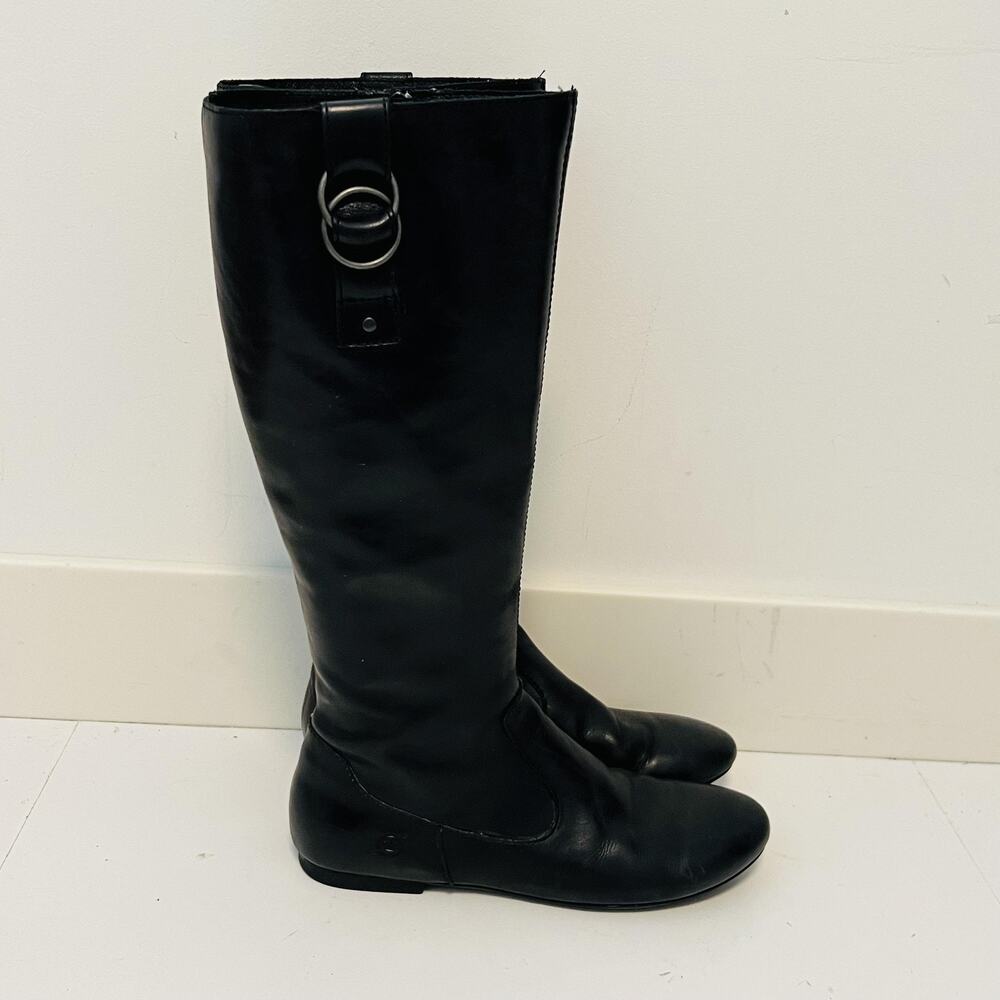 Born Boots Womens 6 Black Leather Riding Knee High Full Zip Flats Comfort Shoes